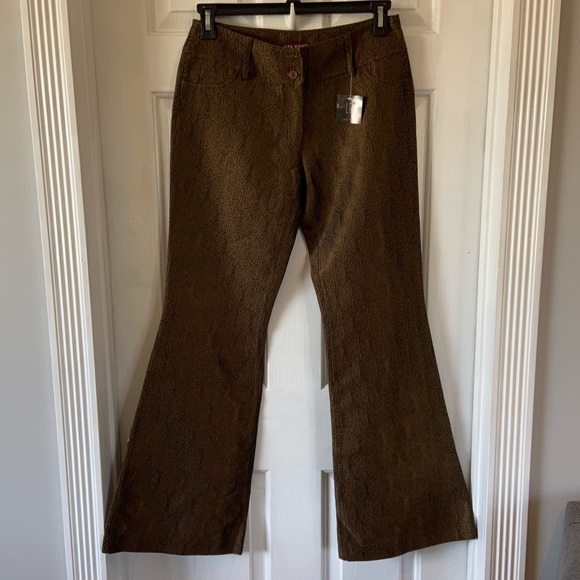 Lea Rome Flare Pants Textured Brown EU Sz 48 NWT - Picture 1 of 9